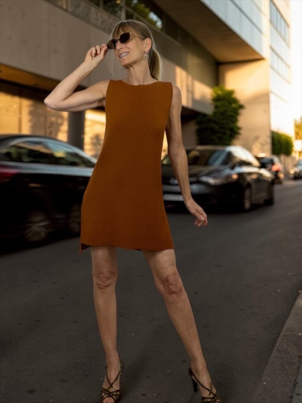 The Fold London Montello Knitted Tunic Sweater Tank M Terracotta